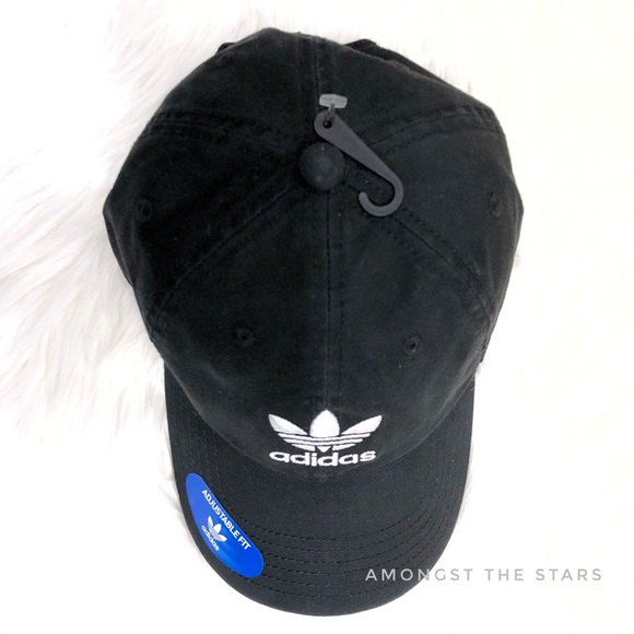 Adidas Trefoil Black Relaxed Strapback Dad Hat Cap - Picture 5 of 7